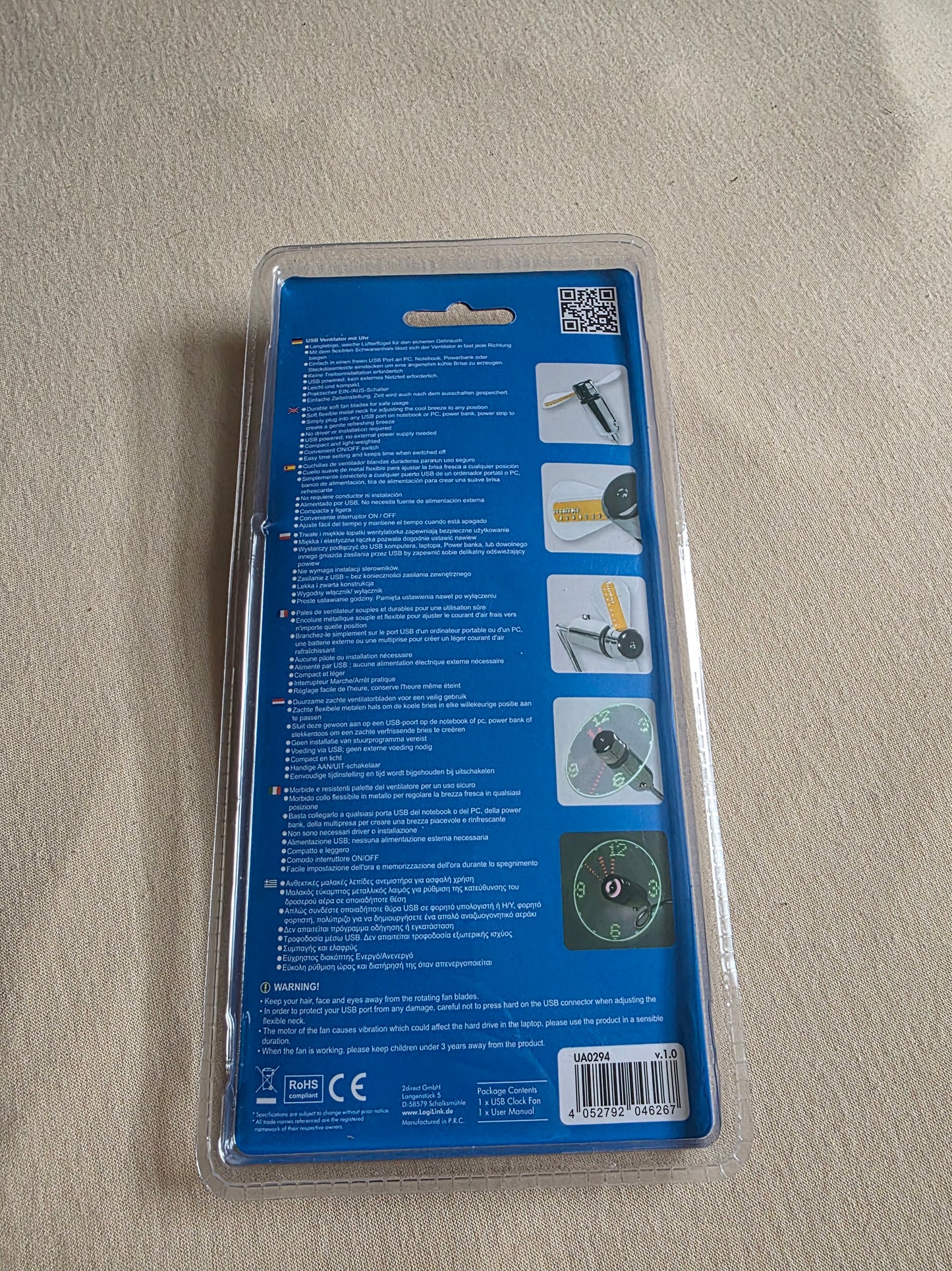 Logilink USB Ventilator mit Uhrzeitanzeige OVP Silber