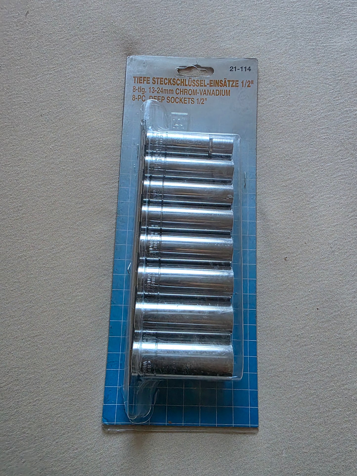 Tiefe Steckschlüssel Einsätze 1/2" 8 tlg. 13 - 24 mm Chrom Vanadium OVP