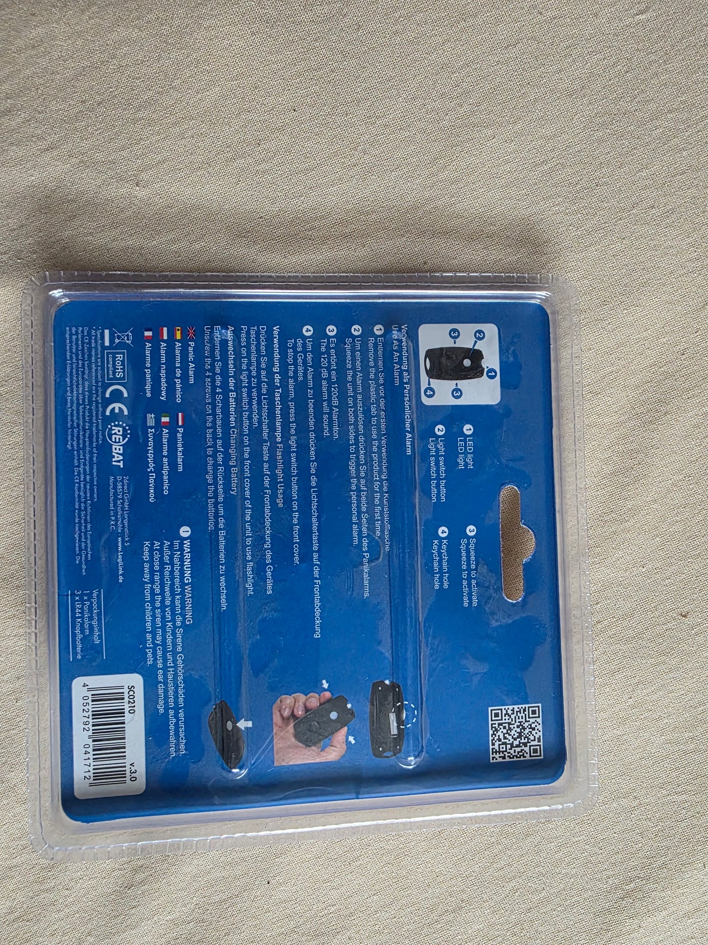 LogiLink SC0210 Panikalarm mit Clipbefestigung schwarz OVP