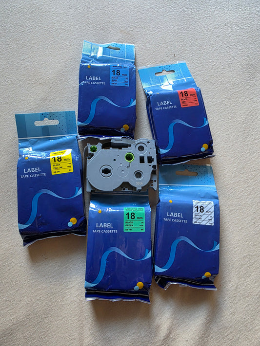 6x Beschriftungsband Weiß Gelb Grün Blau Rot