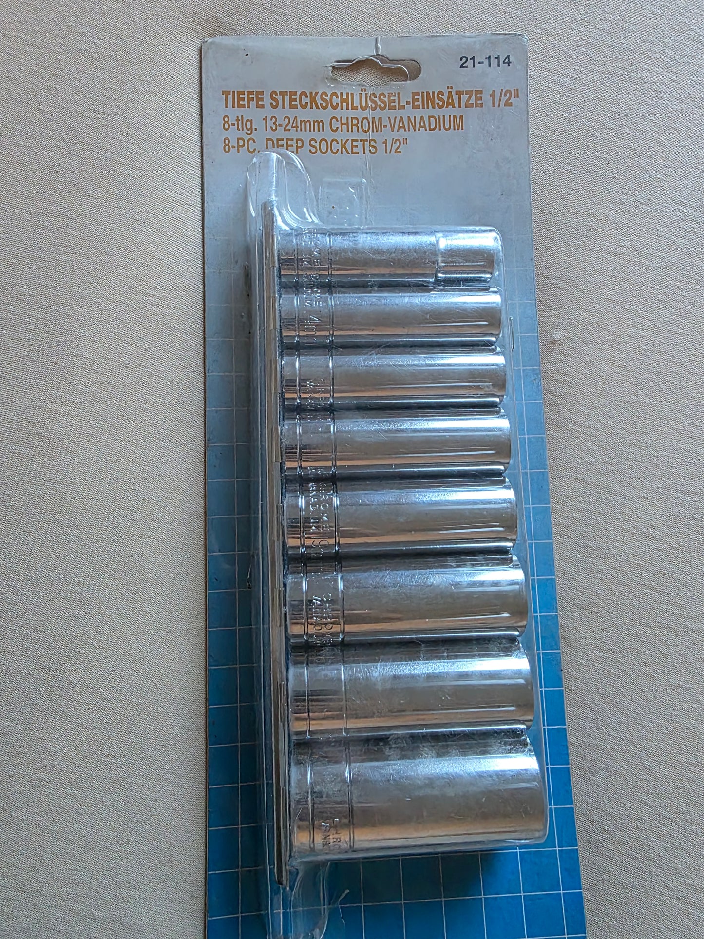 Tiefe Steckschlüssel Einsätze 1/2" 8 tlg.  13 - 24 mm Chrom Vanadium OVP