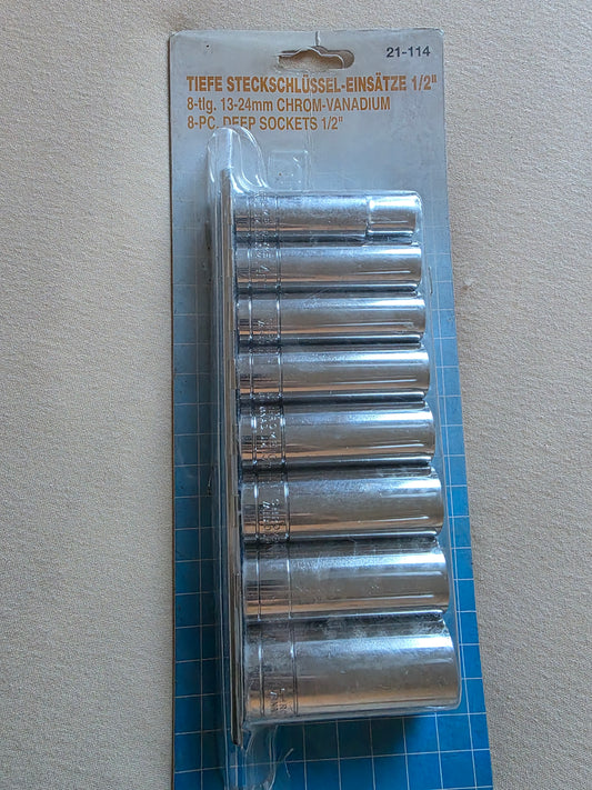 Tiefe Steckschlüssel Einsätze 1/2" 8 tlg.  13 - 24 mm Chrom Vanadium OVP