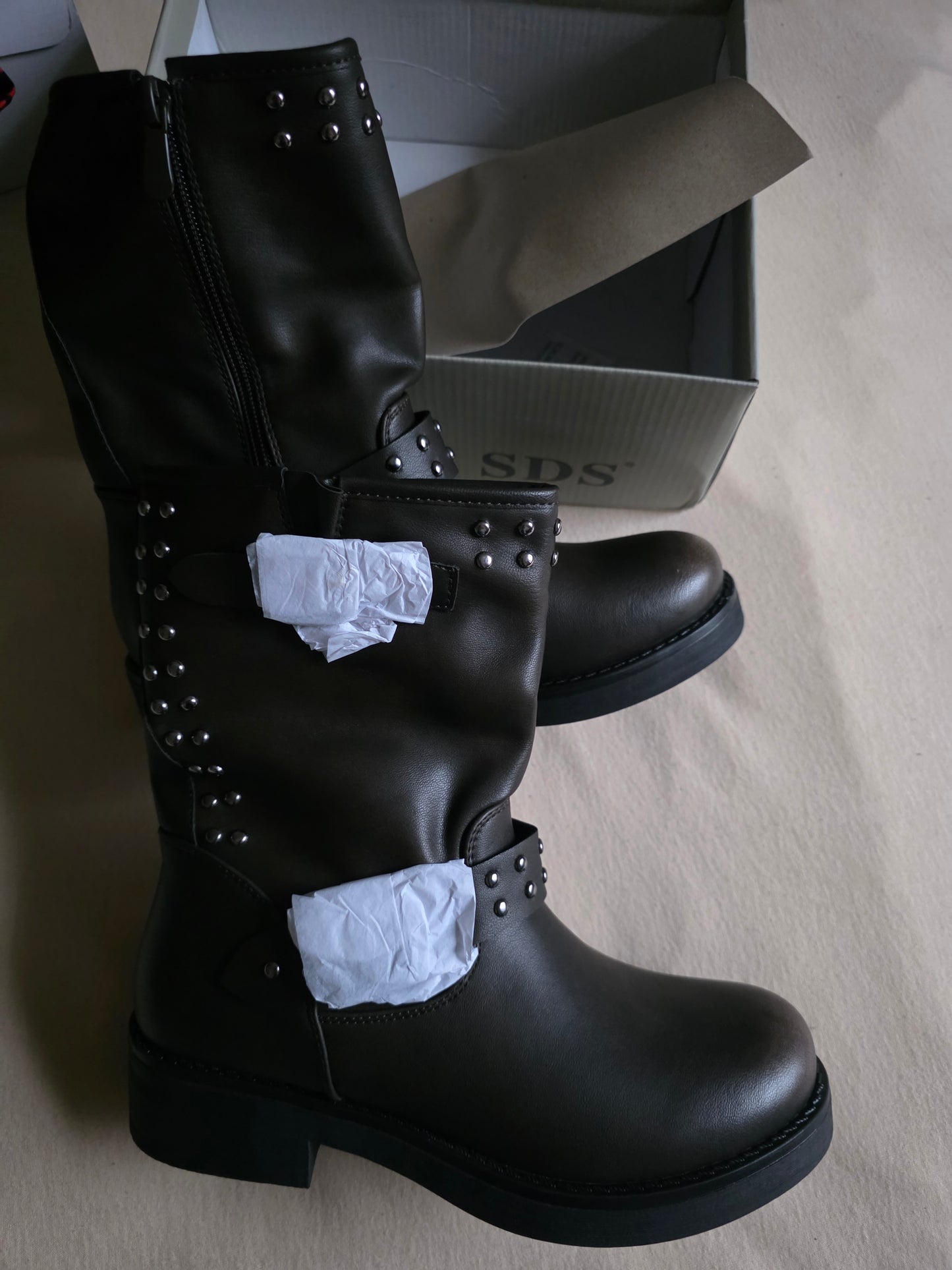 Damen Biker Boots Gr. 38 Schwarz, Warm Gefüttert OVP