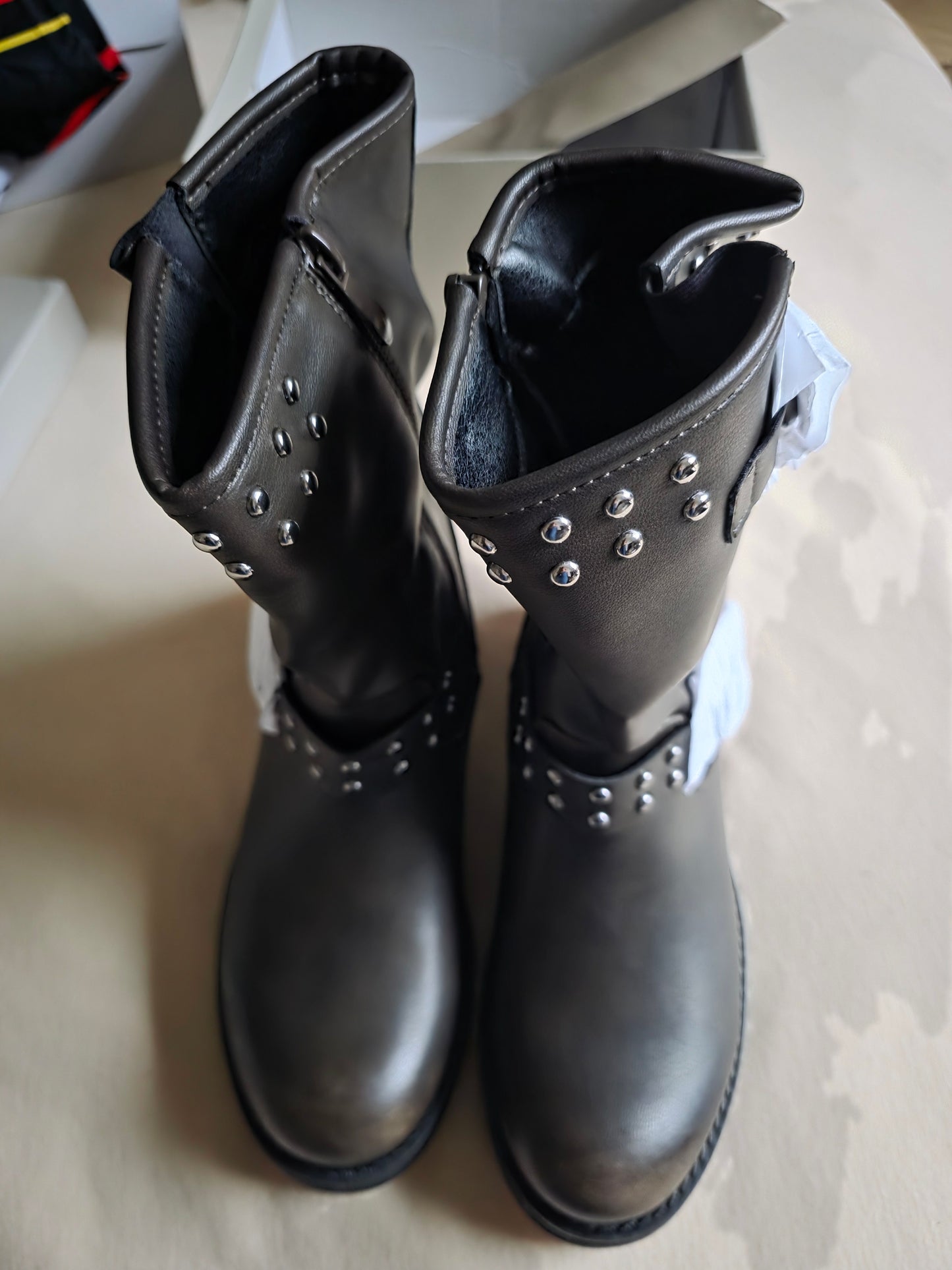 Damen Biker Boots Gr. 38 Schwarz, Warm Gefüttert OVP
