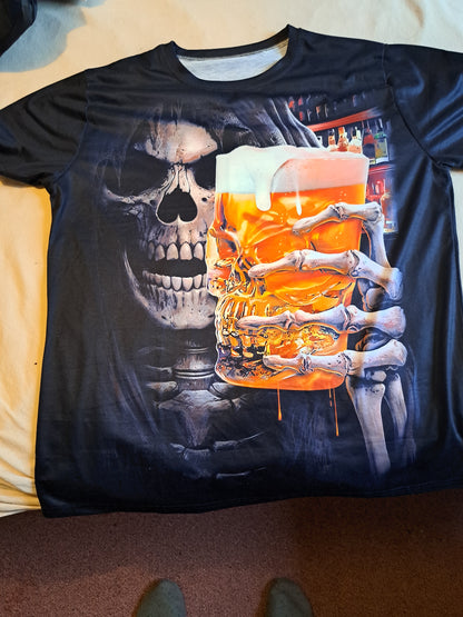T-Shirt Totenkopf Mit Bier Neu Größe L