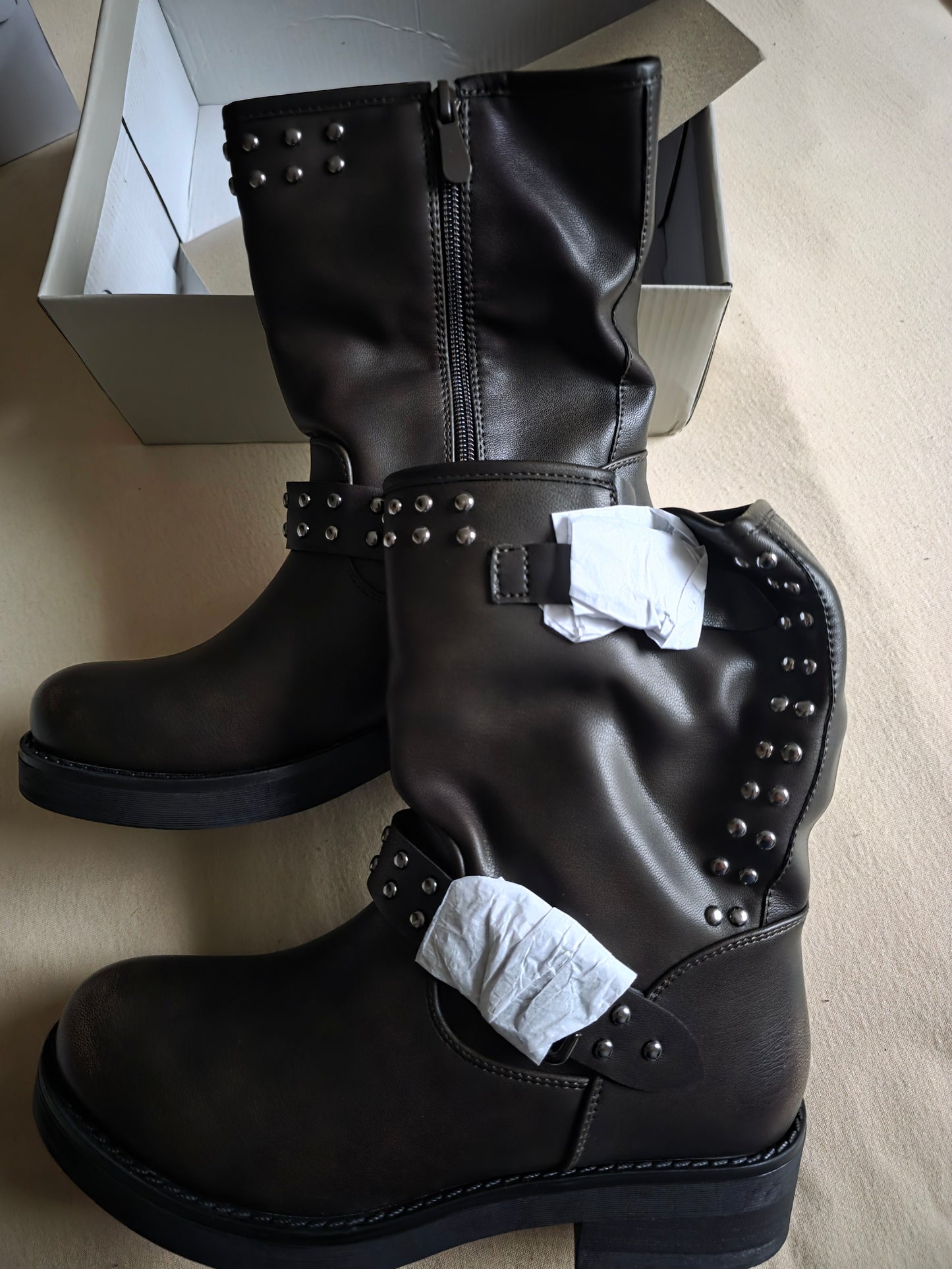 Damen Biker Boots Gr. 38 Schwarz, Warm Gefüttert OVP