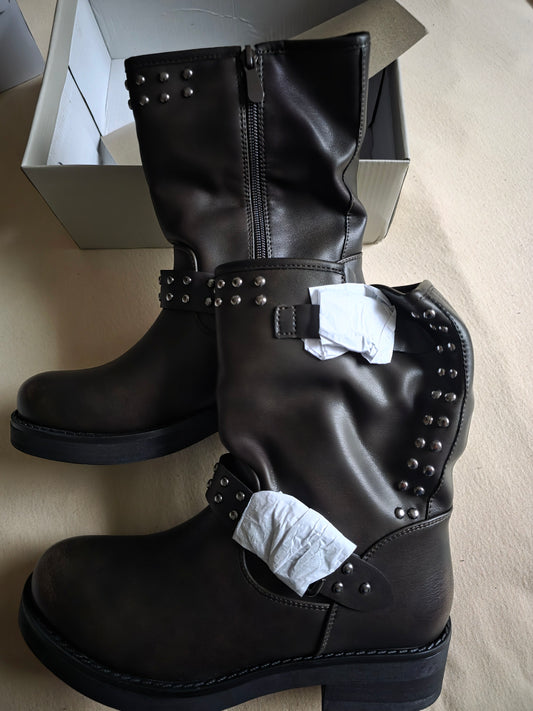 Damen Biker Boots Gr. 38 Schwarz, Warm Gefüttert OVP