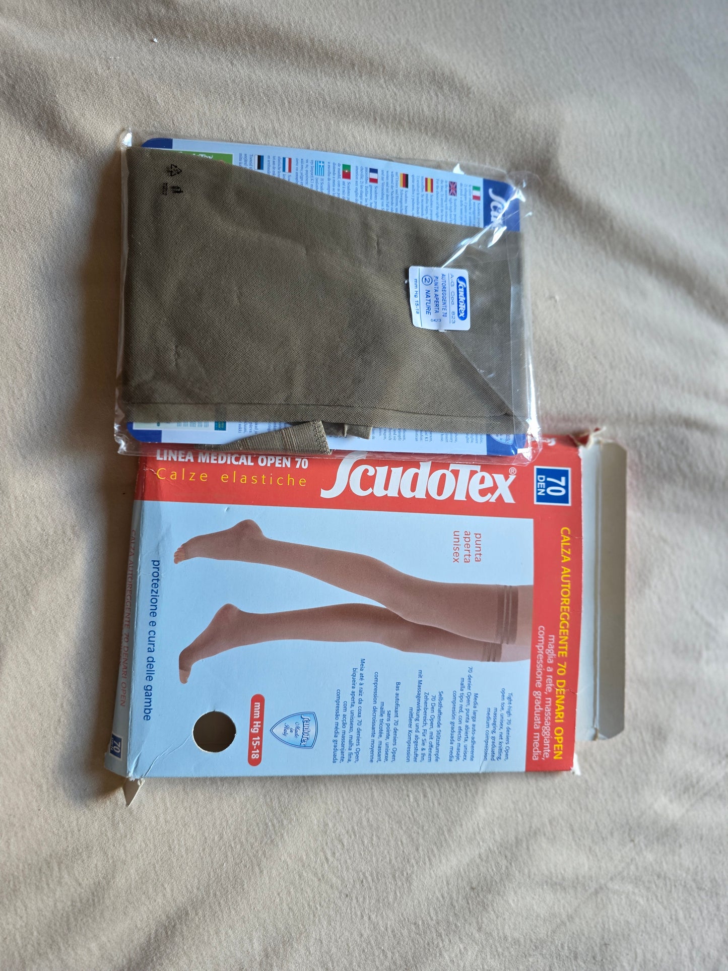 Scudotex Stützstrümpfe Lang, Selbsthaftend, 70 Denier, Naturfarbe OVP