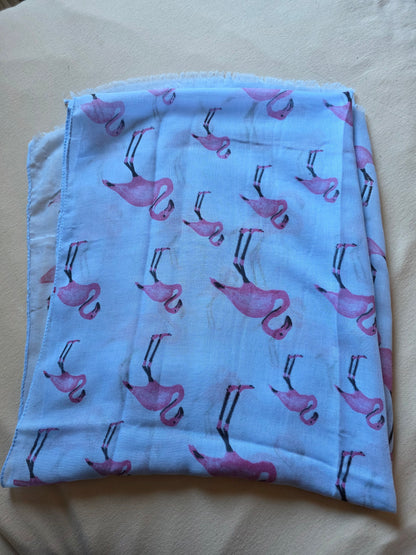 Damen Schal Halstuch Tuch blau pink Flamingos