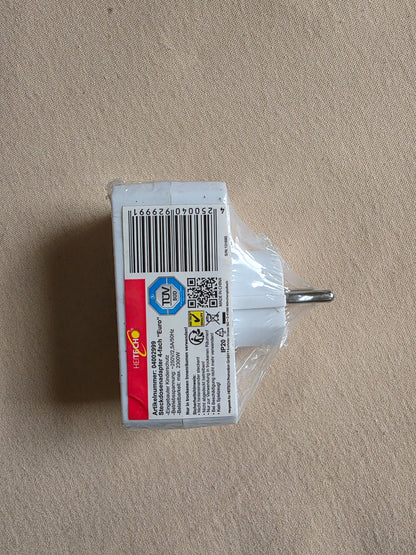 Steckdosenadapter 4-Fach Eurosteckdose mit erhöhtem Berührungsschutz weiß