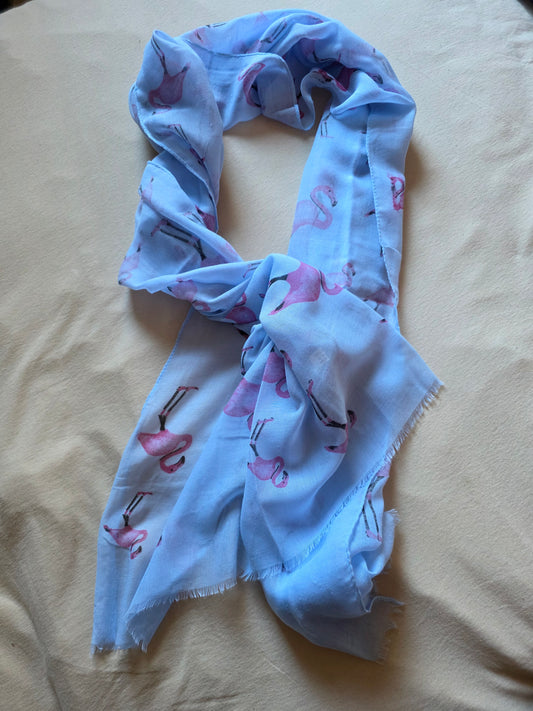 Damen Schal Halstuch Tuch blau pink Flamingos
