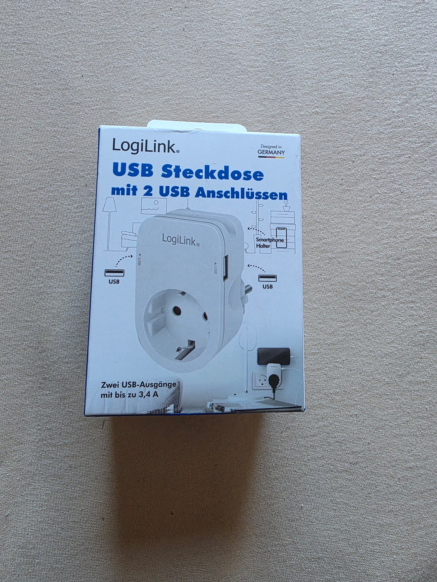 USB Steckdose mit 2 USB Anschlüssen Und Smartphone Halter OVP
