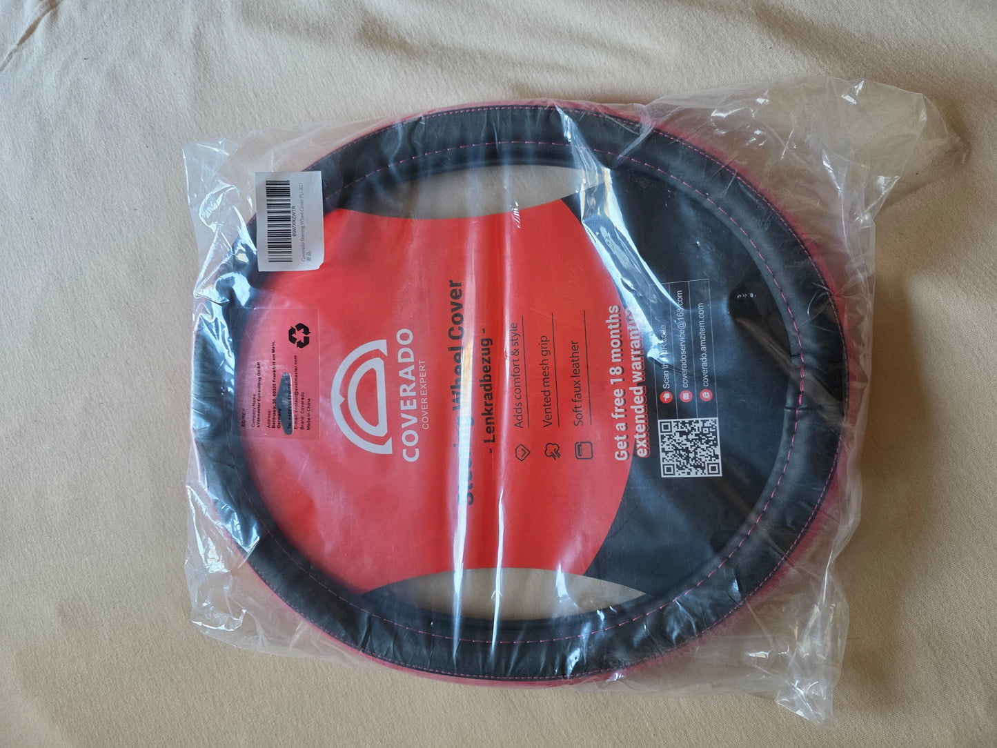 Coverado Lenkradbezug Leder Schwarz Pink Durchmesser 34