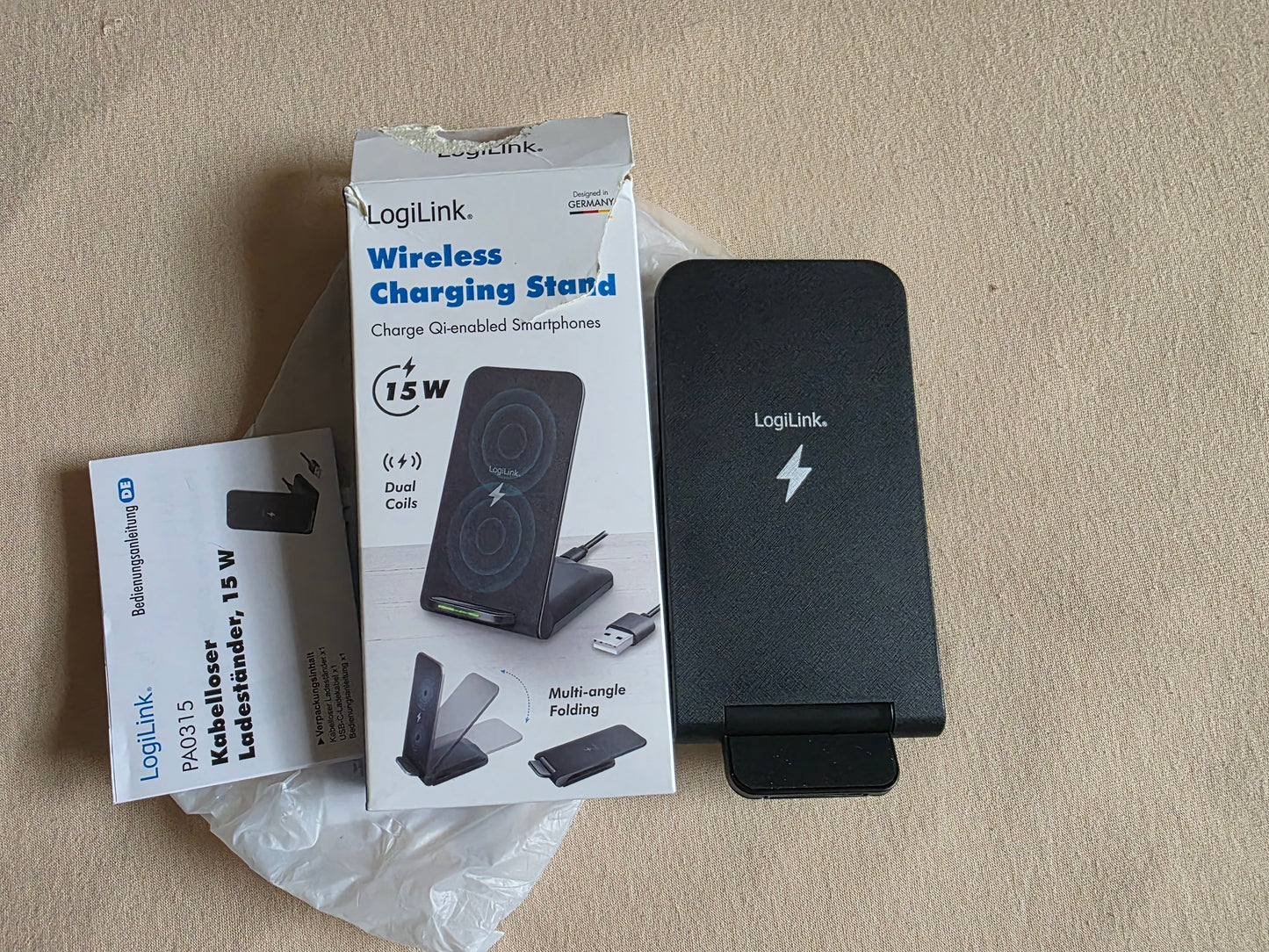 Smartphoneständer mit Ladefunktion mit 2 Spulen, für 4–7" große Qi-fähige Geräte