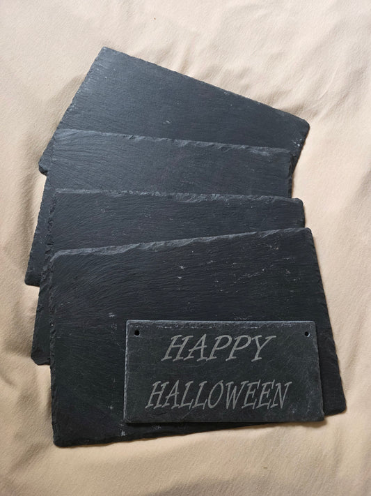 Schieferplatten im 4er Set + Schieferplatte Happy Halloween + Grill Kochbuch