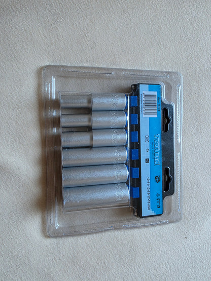 TooltechTiefbett-Stecknuss hex 1/2" CV - 6-teilig 10-11-13-15-17-19 mm in Halter