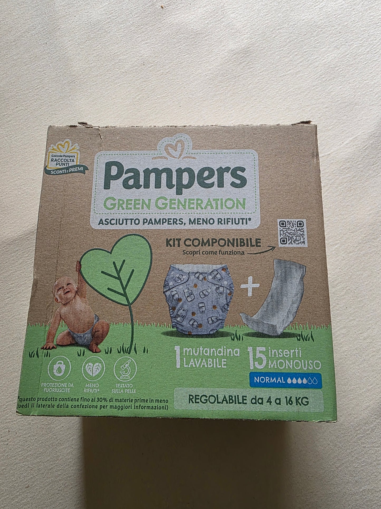 Pampers GREEN GENERATION TRIAL KIT: 15 NORMALEINLAGEN + 1 WASCHBARE HOSE (4–16