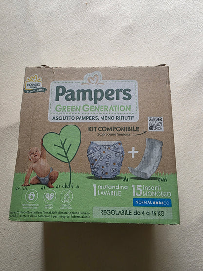 Pampers GREEN GENERATION TRIAL KIT: 15 NORMALEINLAGEN + 1 WASCHBARE HOSE (4–16