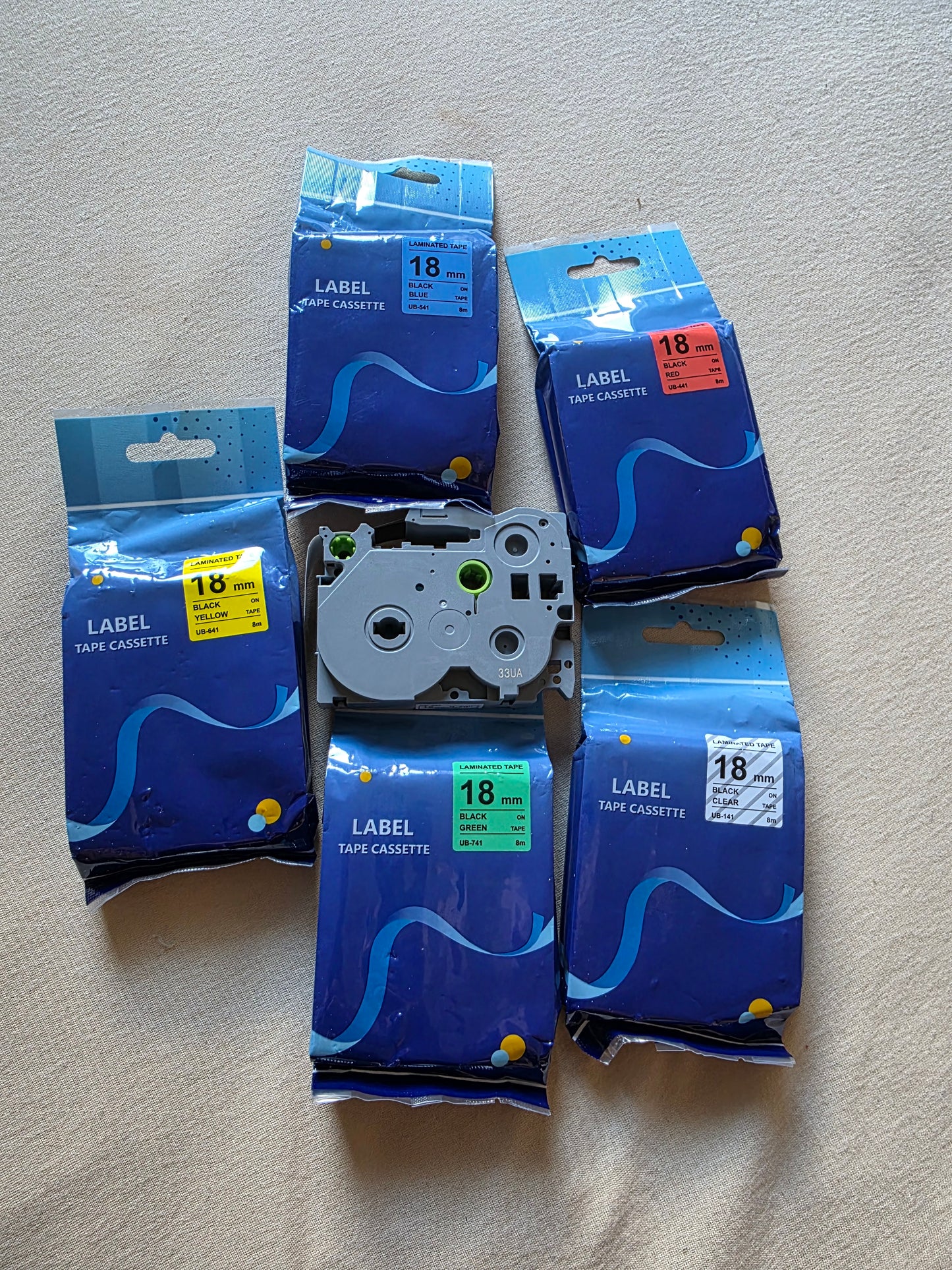 6x Beschriftungsband  Weiß Gelb Grün Blau Rot