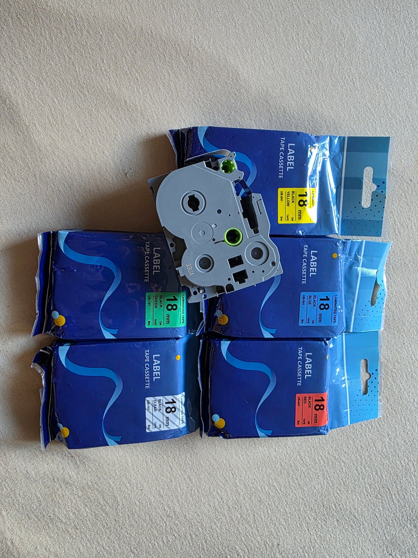 6x Beschriftungsband  Weiß Gelb Grün Blau Rot