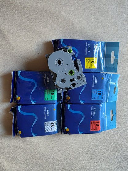 6x Beschriftungsband  Weiß Gelb Grün Blau Rot