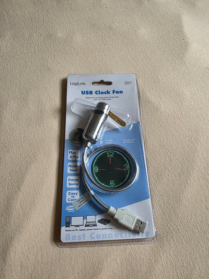 Logilink USB Ventilator mit Uhrzeitanzeige OVP Silber