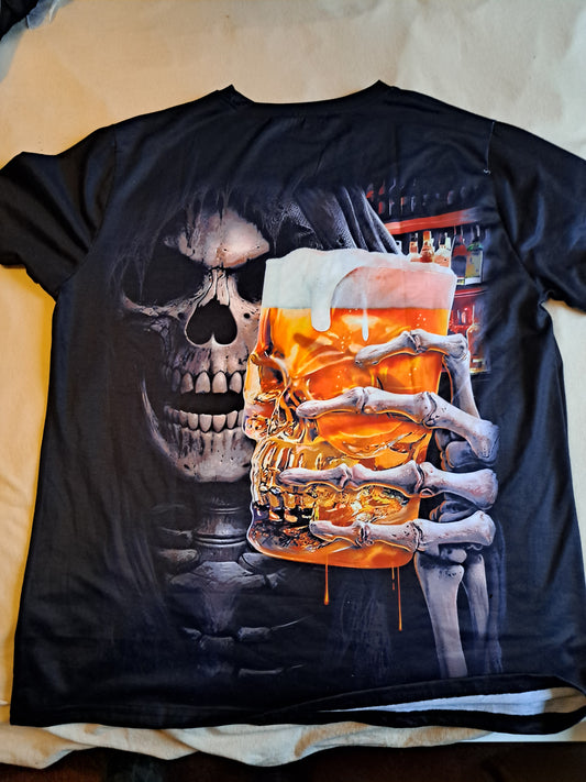T-Shirt Totenkopf Mit Bier Neu Größe L